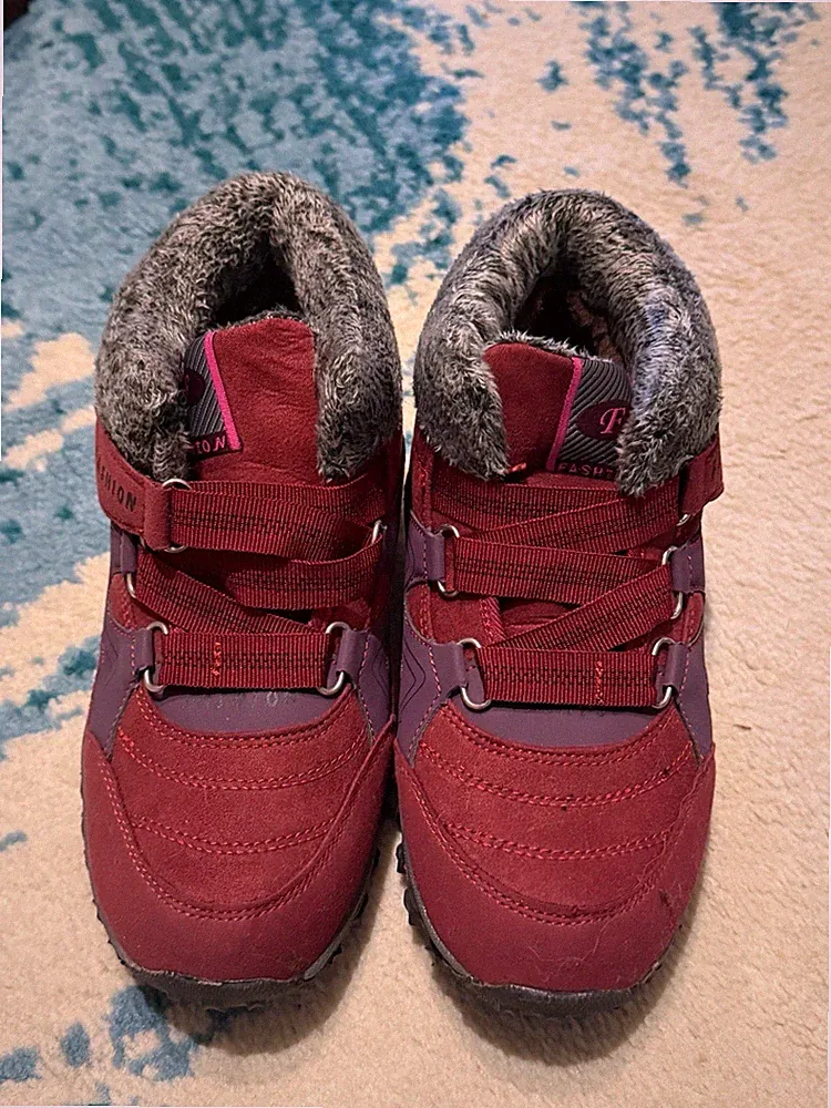 Fashion Burgundy Gray Faux Fur Lined Ankle Boots EU 37= US 6.5-7
