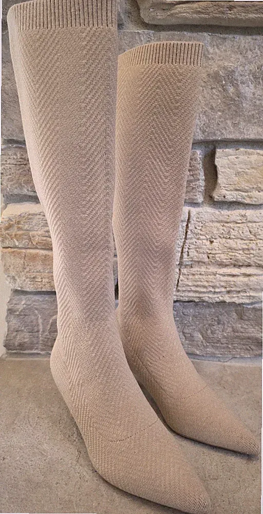 New NIB Womens Size 5 Cosy Island Thermo Grace Heeled High Sock Boot Beige Tan